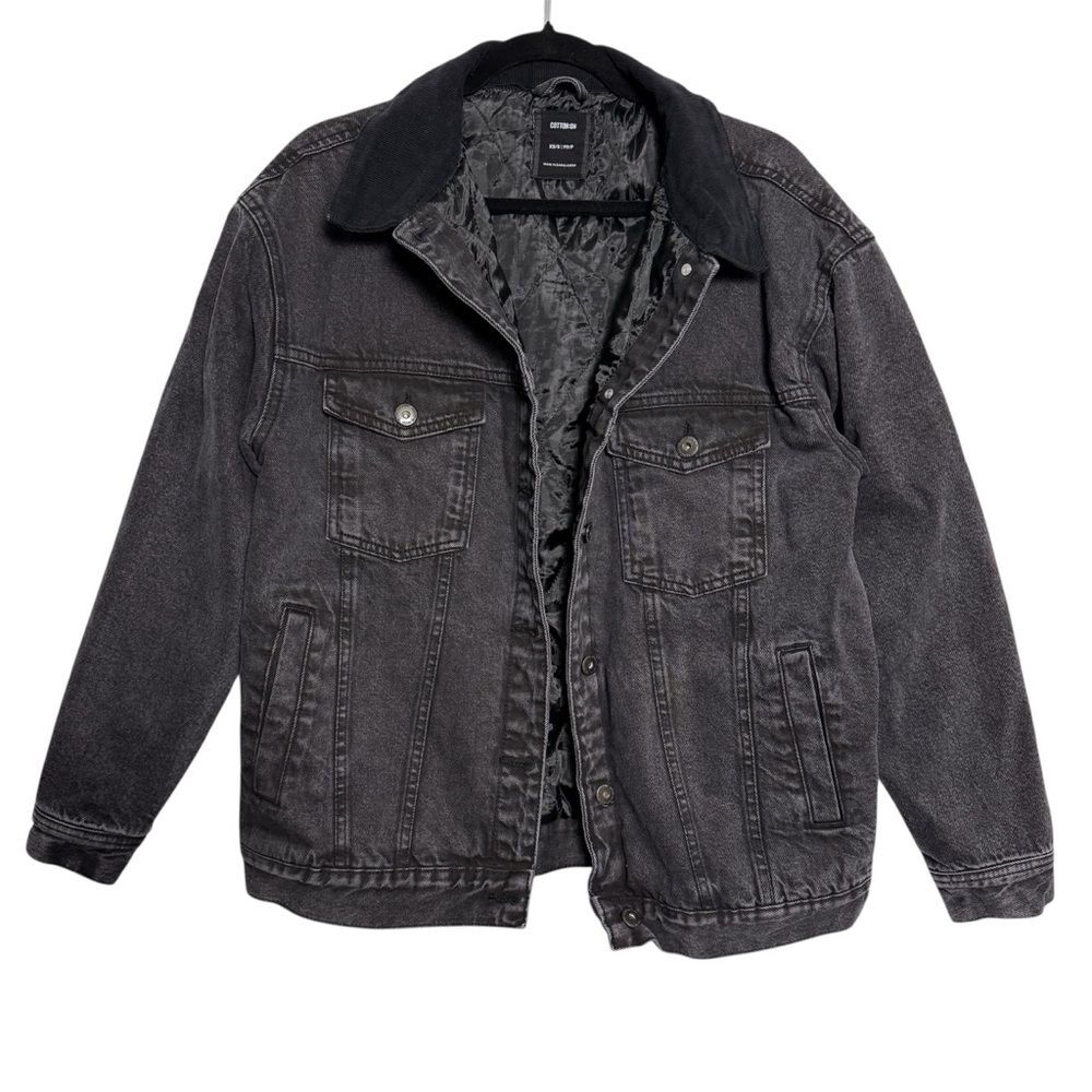 Cotton On Black Denim Trucker Jacket Quilted Lined Grunge Streetwear XS S